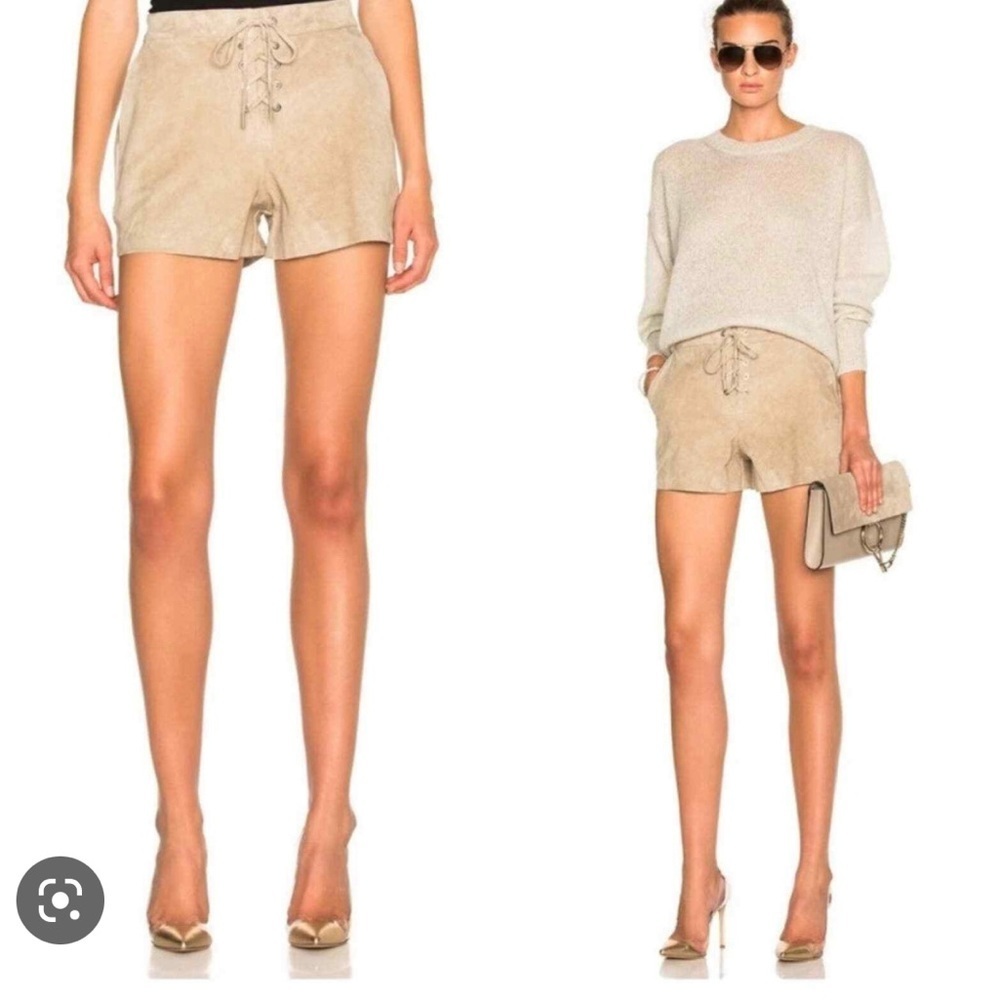 Suede Rag and Bone Stone Goat Leather Suede Dressy Shorts with Lace-up Front 26